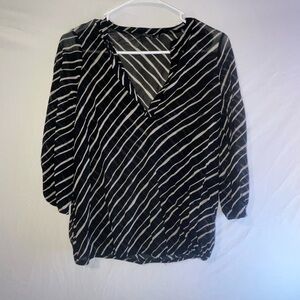 The Limited Black and White Diagonal Stripe V-Neck Blouse